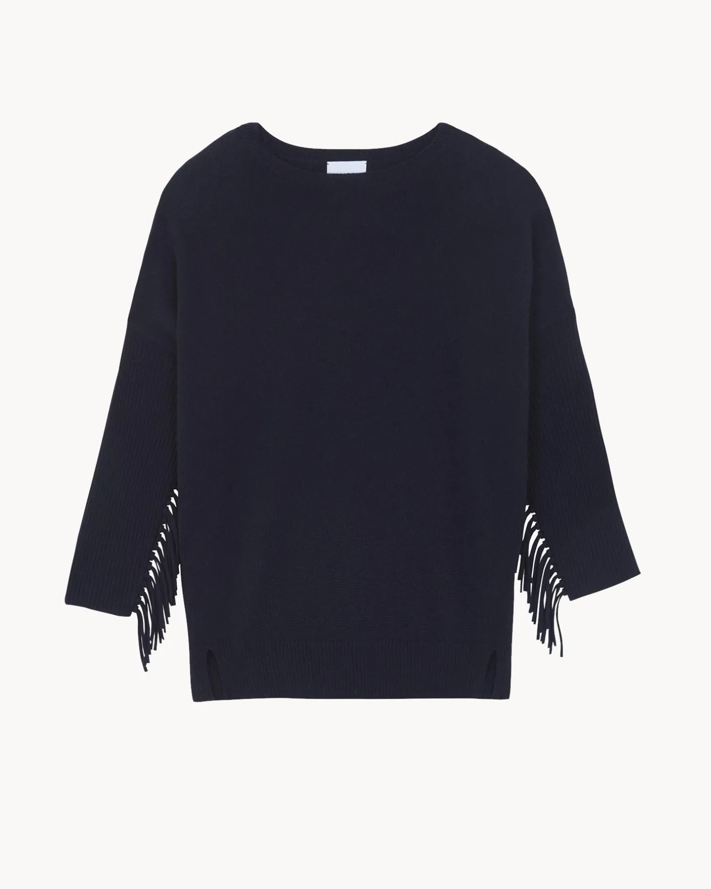 Pull Col Rond Manches Franges Cachemire