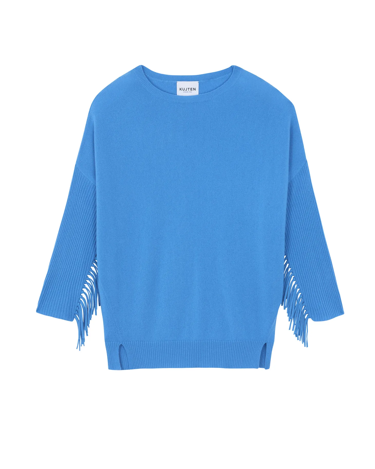 Pull Col Rond Manches Franges Cachemire