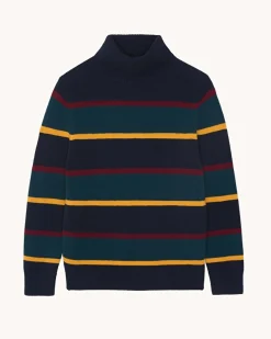 Pull Col Roule Raye Cachemire Intarsia, 6 Fils