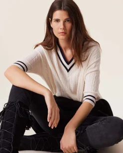 Pull Col V Cachemire Torsade, 2 Fils