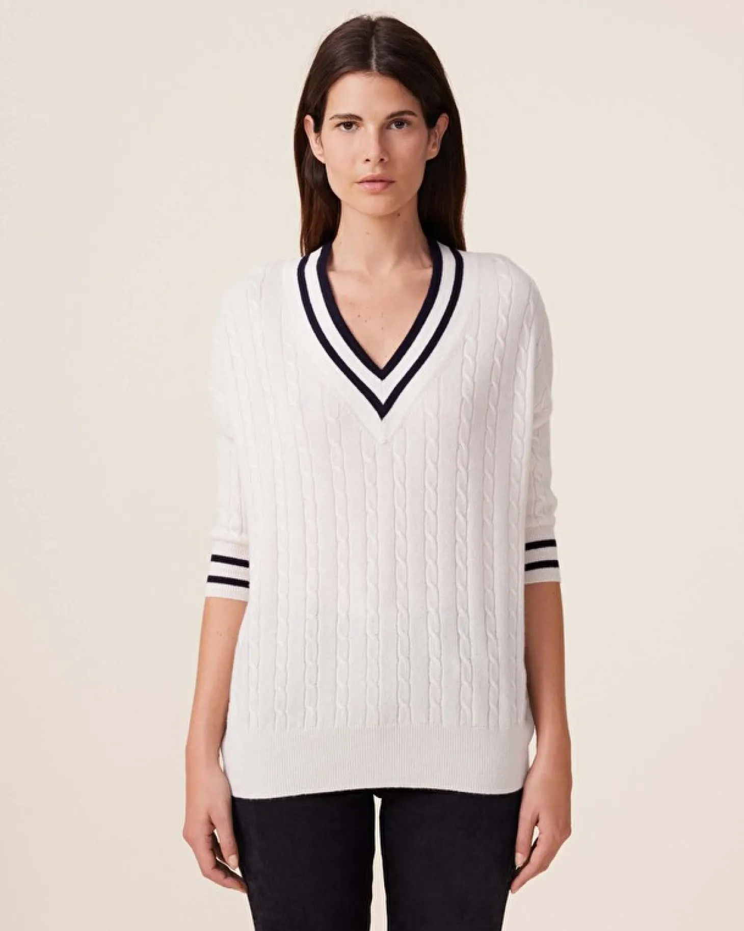 Pull Col V Cachemire Torsade, 2 Fils