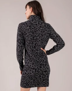 Robe Cachemire Col Cheminee Leopard