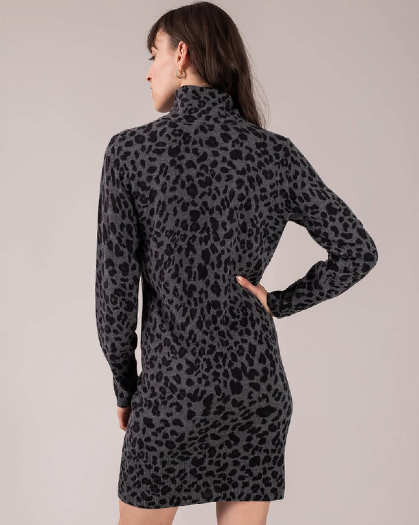 Robe Cachemire Col Cheminee Leopard