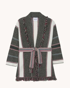 Veste Cachemire Col Chale A Franges, 6 Fils