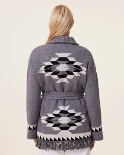 Veste Cachemire Col Chale A Franges, 4 Fils
