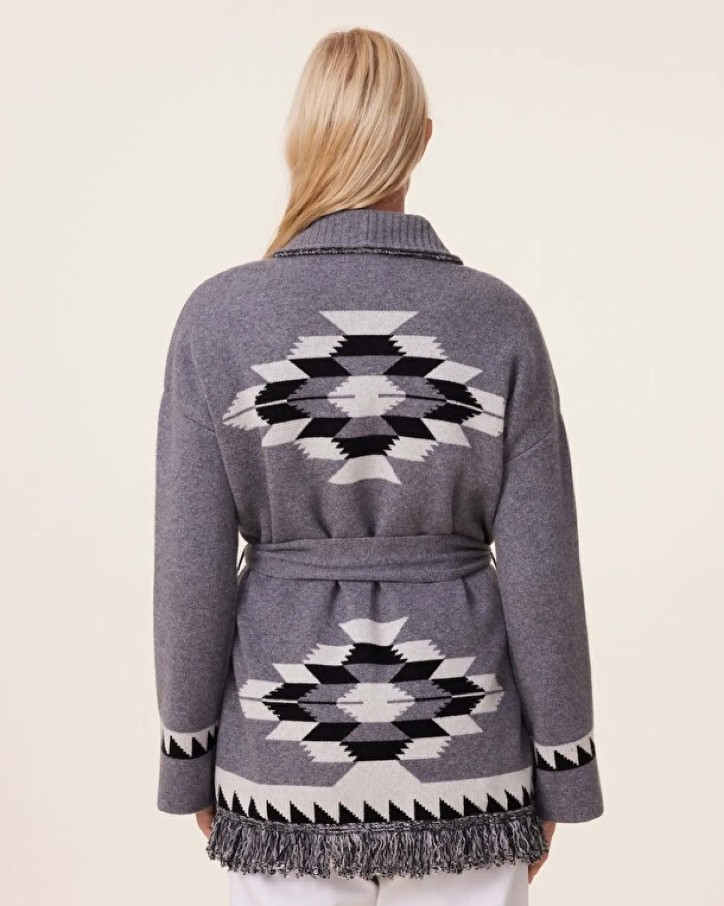 Veste Cachemire Col Chale A Franges, 4 Fils