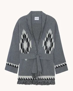 Veste Cachemire Col Chale A Franges, 4 Fils