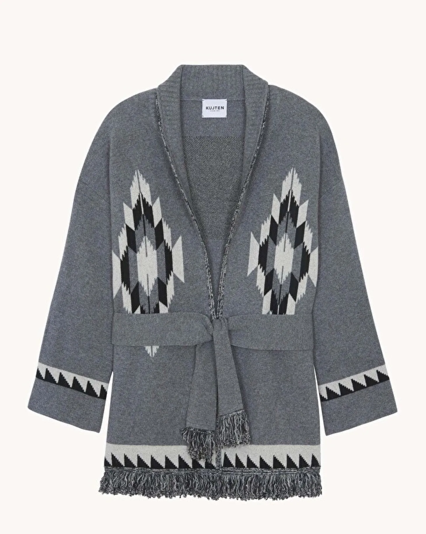 Veste Cachemire Col Chale A Franges, 4 Fils
