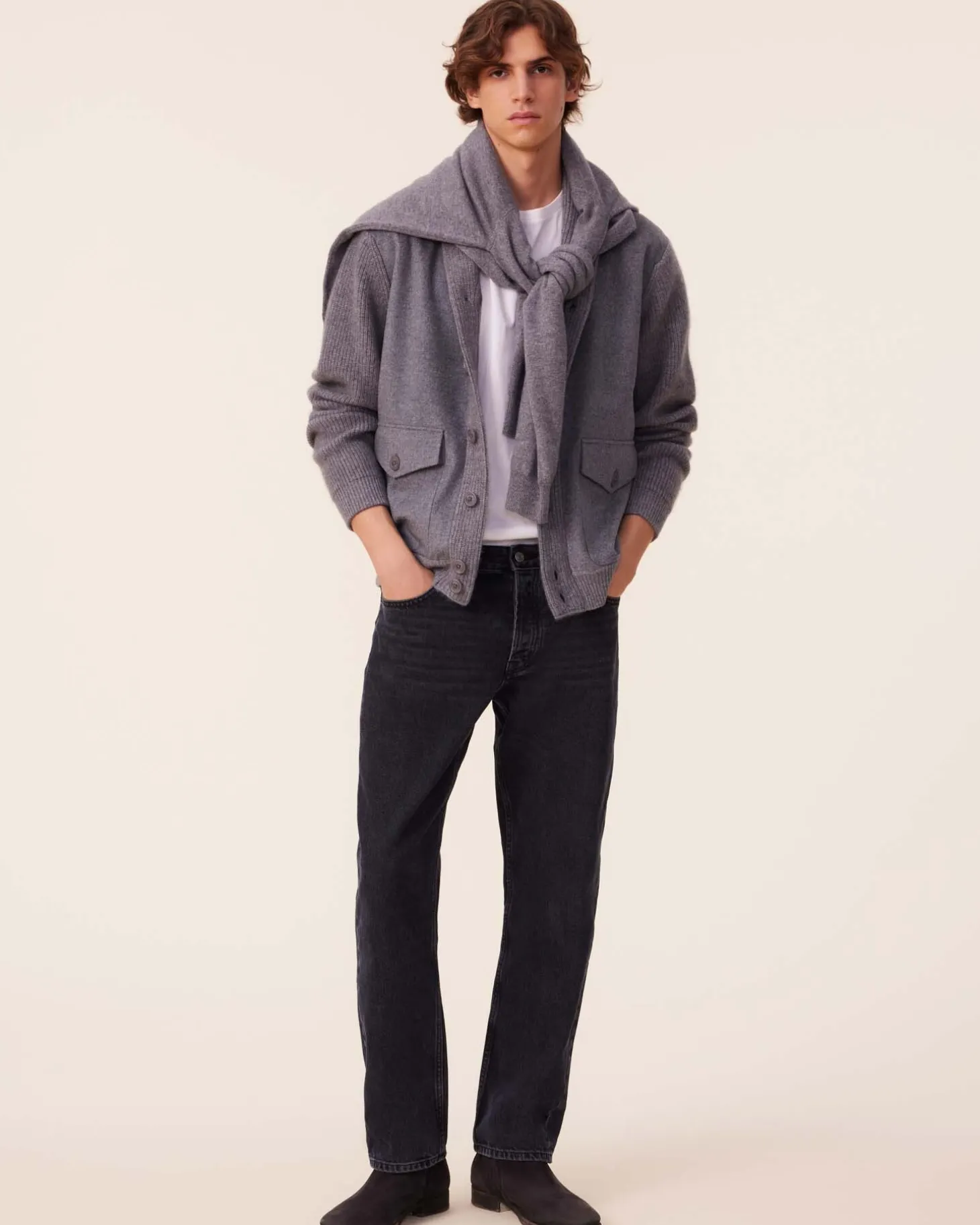 Veste Col Chale Cachemire Tisse